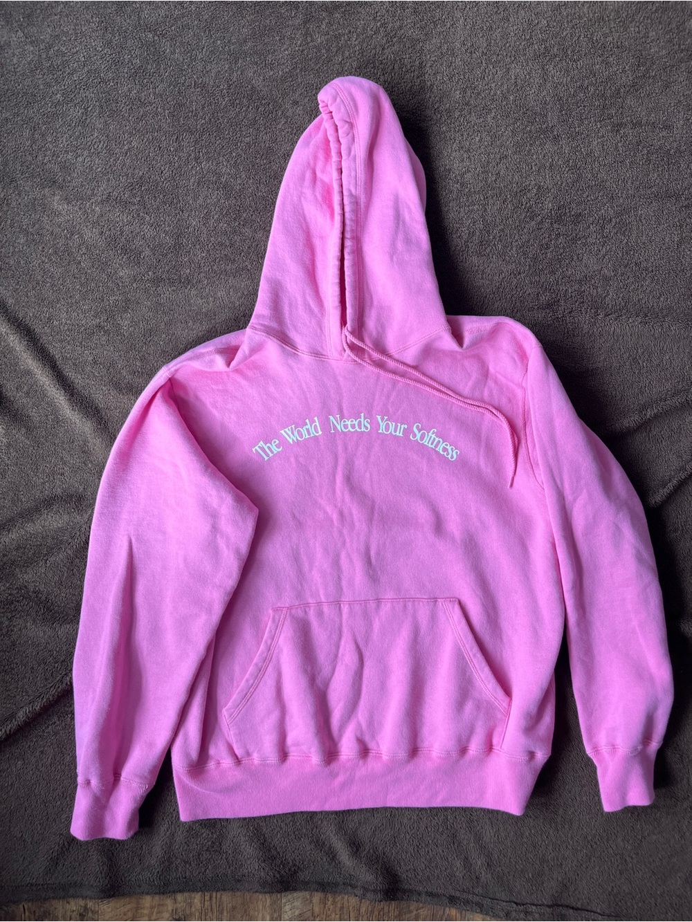 Girls' Pink Hooded Sweatshirt with 'The World Needs Your Softness' Slogan